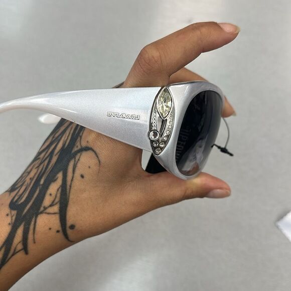 BVLGARI BV8017B Silver Glitter Crystal Jewel Special Oversized Sunglasses 8017c - Picture 5 of 5